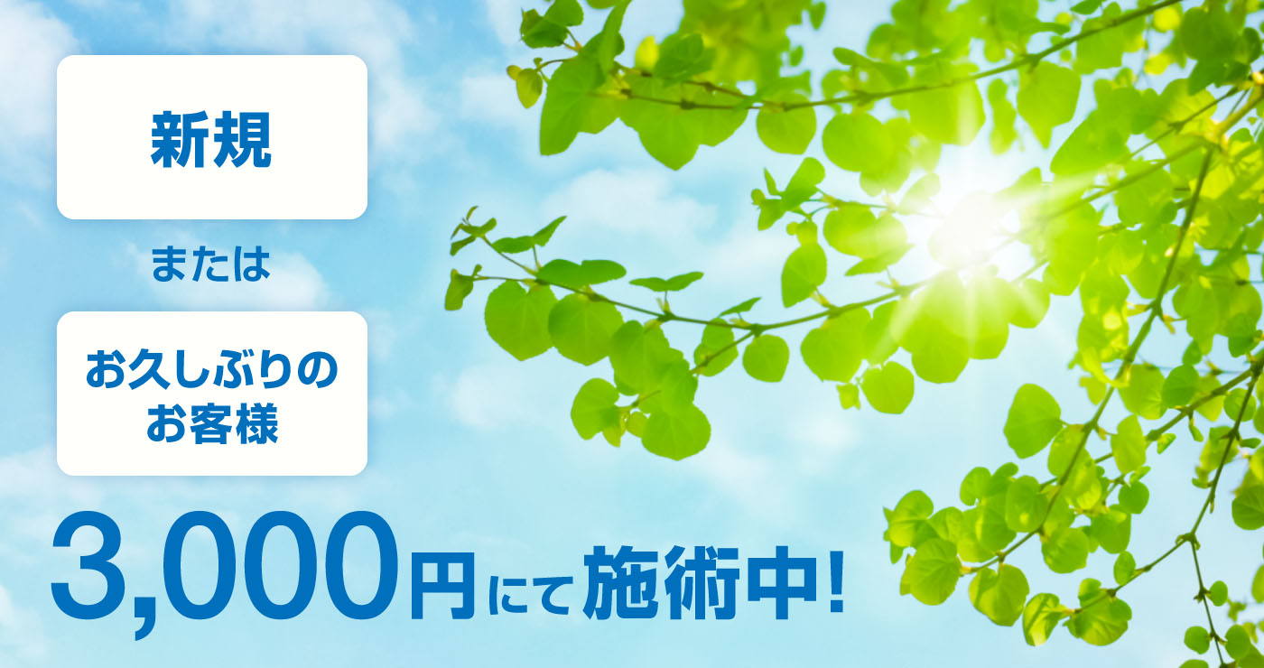 新規またはお久しぶりのお客様 3,000円にて施術中！